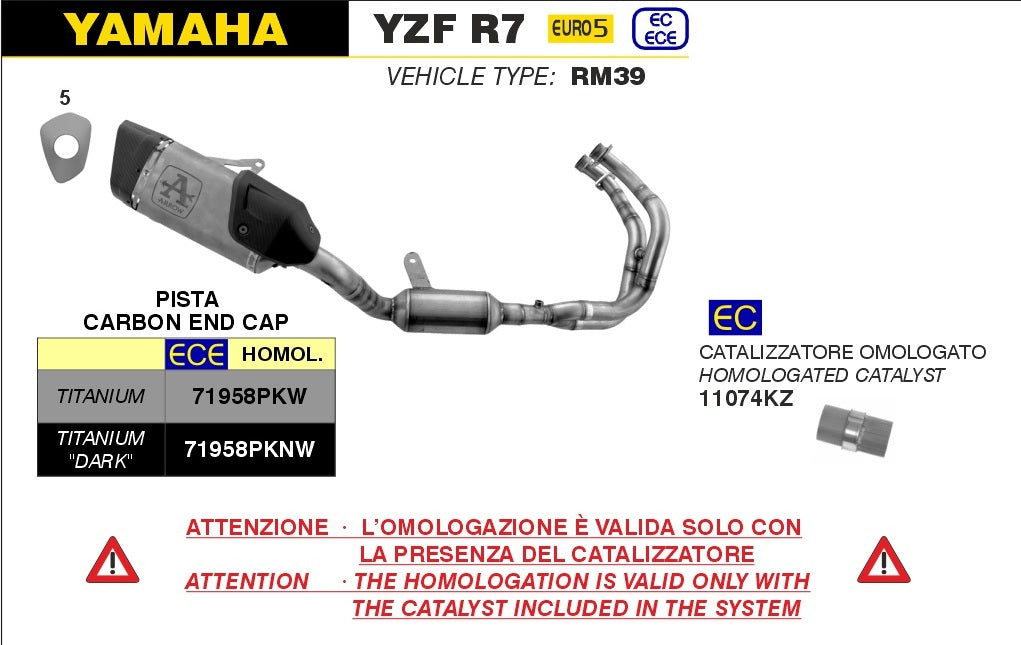 Arrow Exhaust Auspuff "Pista" Komplettanlage inkl. Krümmer & Carbon Endkappe | ABE | TITAN | passend für Yamaha YZF-R7 (Euro 5) - Modelle (2021-2024)