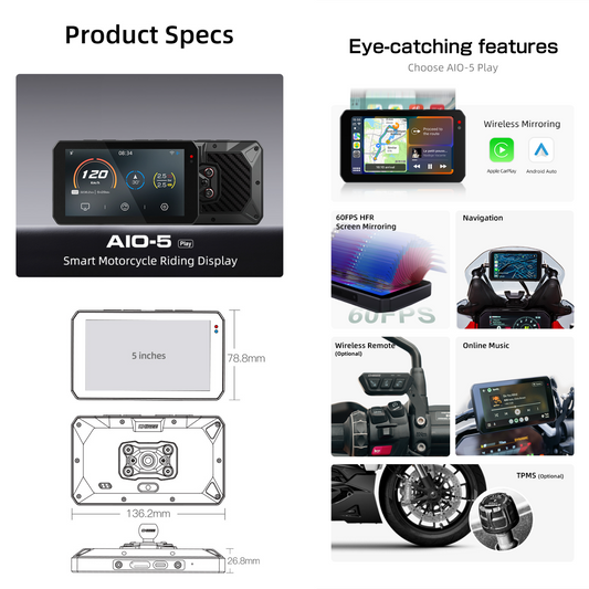 Chigee AI0-5-Play Edition | mit Carplay für Apple und Android Auto | passend für BMW Motorrad Navigation