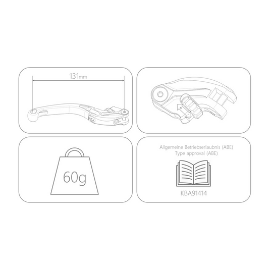 MG Biketec ClubSport Bremshebel | Einzeln | kurz | klappbar | mit ABE - D - A - CH | passend für BMW R 1250 RT - Modelle (2018-2024)