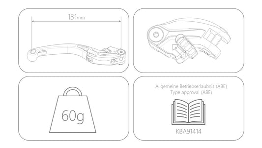 MG Biketec ClubSport Kupplungshebel | Einzeln | kurz | klappbar | mit ABE - D - A - CH | passend für Kawasaki Z H2 / SE - Modelle (2020-2024)