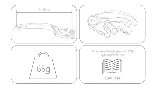 MG Biketec ClubSport Kupplungshebel | Einzeln | lang | klappbar | mit ABE - D - A - CH | passend für Kawasaki Z H2 / SE - Modelle (2020-2024)