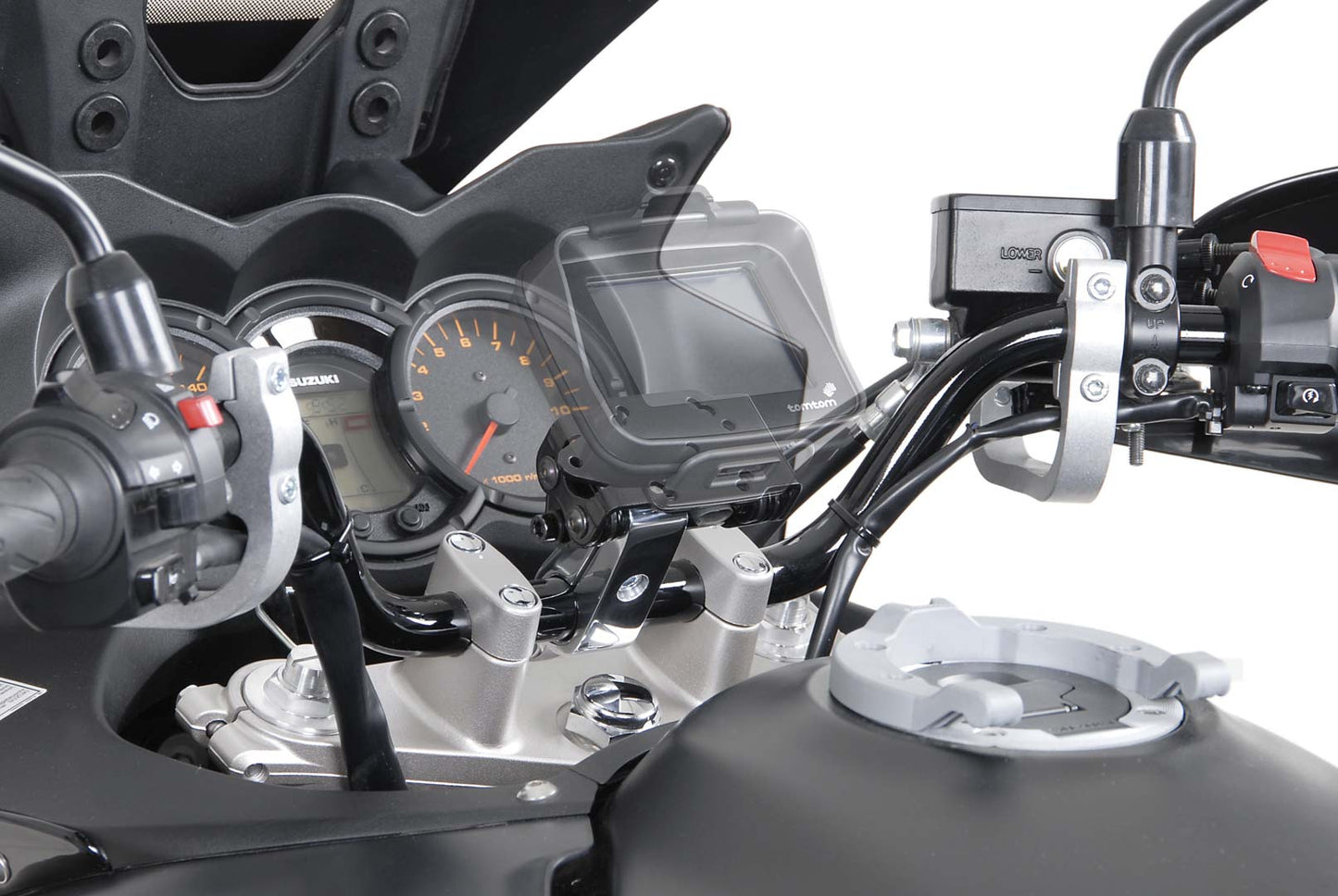 SW-Motech Navi-Halter mit Lenkerklemme | Für Lenker Ø 28 mm. Vibrationsgedämpft. Silbern.