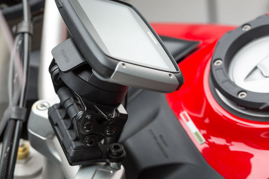 SW-Motech Navi-Halter am Lenker | Schwarz. Moto Guzzi V85 TT (19-23).