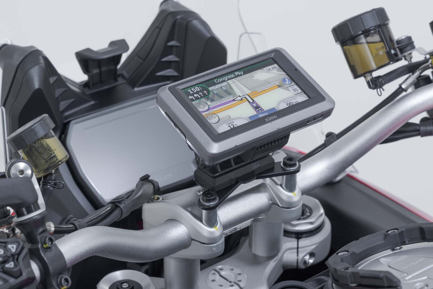SW-Motech Navi-Halter am Lenker | Schwarz. Ducati Multistrada V4 (20-), V2 (24-).