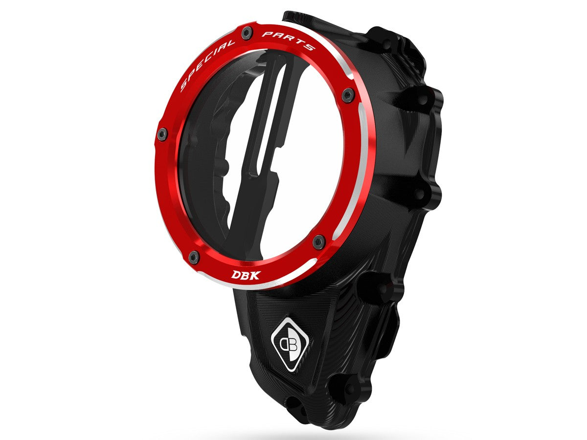 DBK Special Parts | CCDV11 - Triumph | BLACK-RED | KLARER KUPPLUNGSDECKEL ÖLBAD 3D-EVO | passend für Triumph Speed Triple 1200 RR/RS - Modelle (2021-2024)