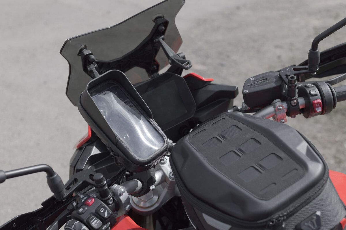 SW-Motech Universal Navi-Kit mit Phone Case | Inkl. 2" Klemmarm. Für Lenker/ Spiegelgewinde.