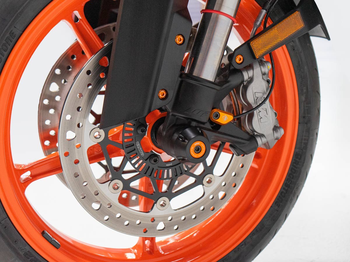 DBK Special Parts | PFAN10 - KTM | ORANGE | Front Achsprotektoren | FRONT FORK PROTECTION KIT | passend für KTM 1290 Super Duke / 1390 Super Duke / 790 / 890 / 990 Duke - Modelle