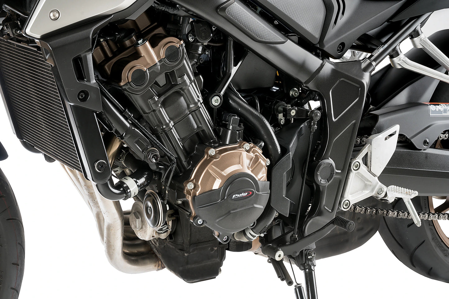 PUIG Motordeckelschoner | 3-teilig | schwarz | passend für Honda CB 650 R Neo Sports Cafe - Modelle (2021-2023)