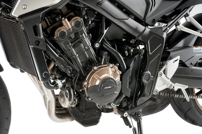 PUIG Motordeckelschoner | 3-teilig | schwarz | passend für Honda CB 650 R Neo Sports Cafe - Modelle (2021-2023)