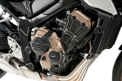 PUIG Motordeckelschoner | 3-teilig | schwarz | passend für Honda CB 650 R Neo Sports Cafe - Modelle (2021-2023)