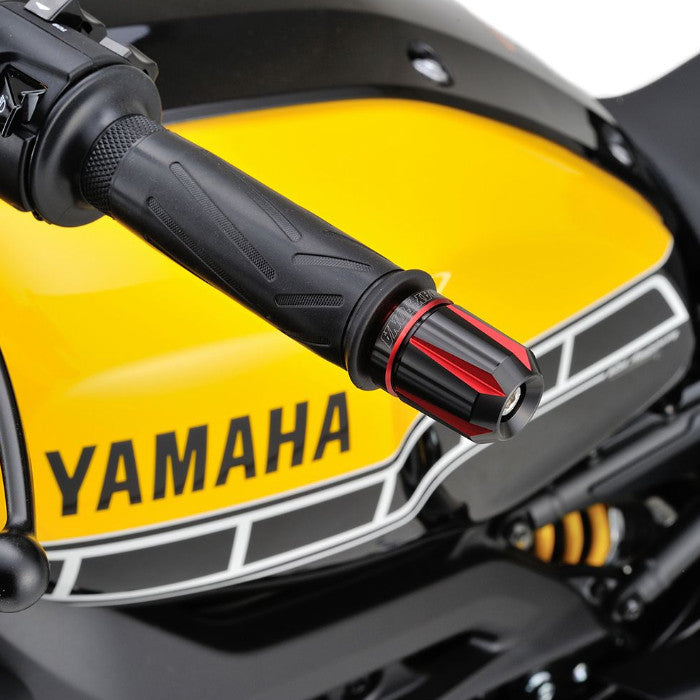 Daytona - Lenkerenden / Lenkergewichte "SCRATCH" | rot - schwarz eloxiert | YAMAHA M16 System| Paar | CNC | ALU | Lenkerenden | Lenkergewichte