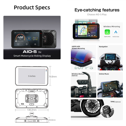 Chigee AI0-5-Play Edition | mit Carplay für Apple und Android Auto | passend für BMW Motorrad Navigation