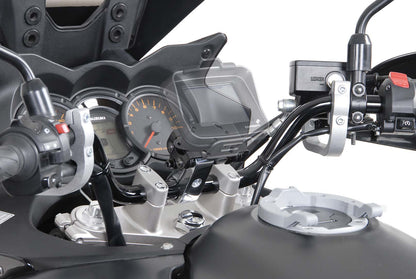SW-Motech Navi-Halter mit Lenkerklemme | Für Lenker Ø 28 mm. Vibrationsgedämpft. Silbern.