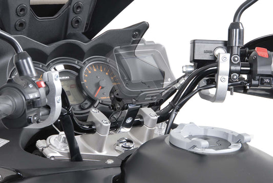 SW-Motech Navi-Halter mit Lenkerklemme | Für Lenker Ø 28 mm. Vibrationsgedämpft. Silbern.