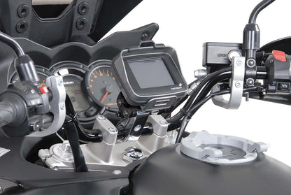 SW-Motech Navi-Halter mit Lenkerklemme | Für Lenker Ø 28 mm. Vibrationsgedämpft. Silbern.