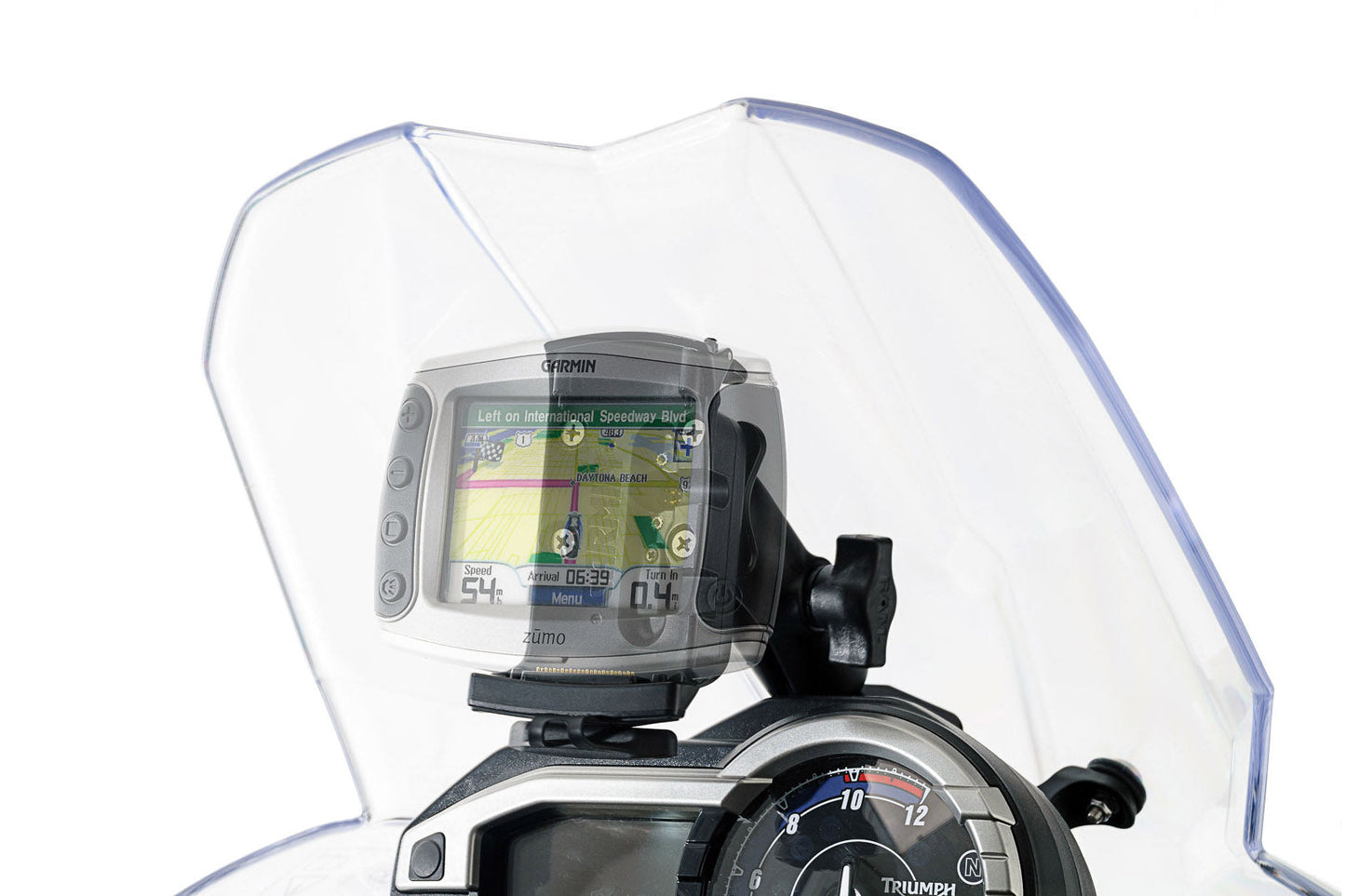 SW-Motech Navi-Halter im Cockpit | Schwarz. Triumph Tiger 800/800 XC, XR (10-17).