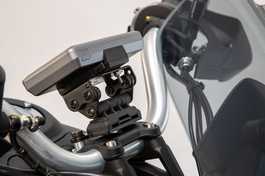 SW-Motech Navi-Halter am Lenker | Schwarz. Moto Guzzi V85 TT (19-23).