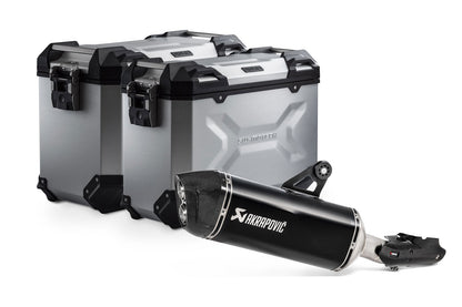 SW-Motech TRAX ADV Alukoffer-System + Akrapovic | Schwarz. 45/37 l. BMW R 1250 GS/Adv/Rallye (18-).