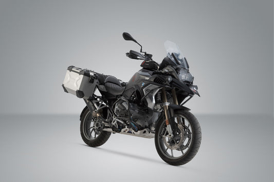 SW-Motech TRAX ADV Alukoffer-System + Akrapovic | Silbern. 45/37 l. BMW R 1250 GS/Adv/Rallye (18-).