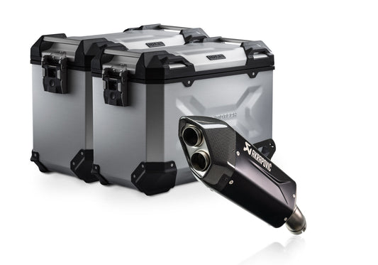 SW-Motech TRAX ADV Alukoffer-System + Akrapovic | Schwarz. 45/45 l. BMW R 1300 GS Adv. (24-).