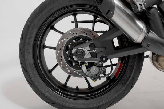 SW-Motech Sturzpad-Kit für Hinterachse | Schwarz. Ducati/ KTM/ Husqvarna-Mod, CFMoto 800MT.