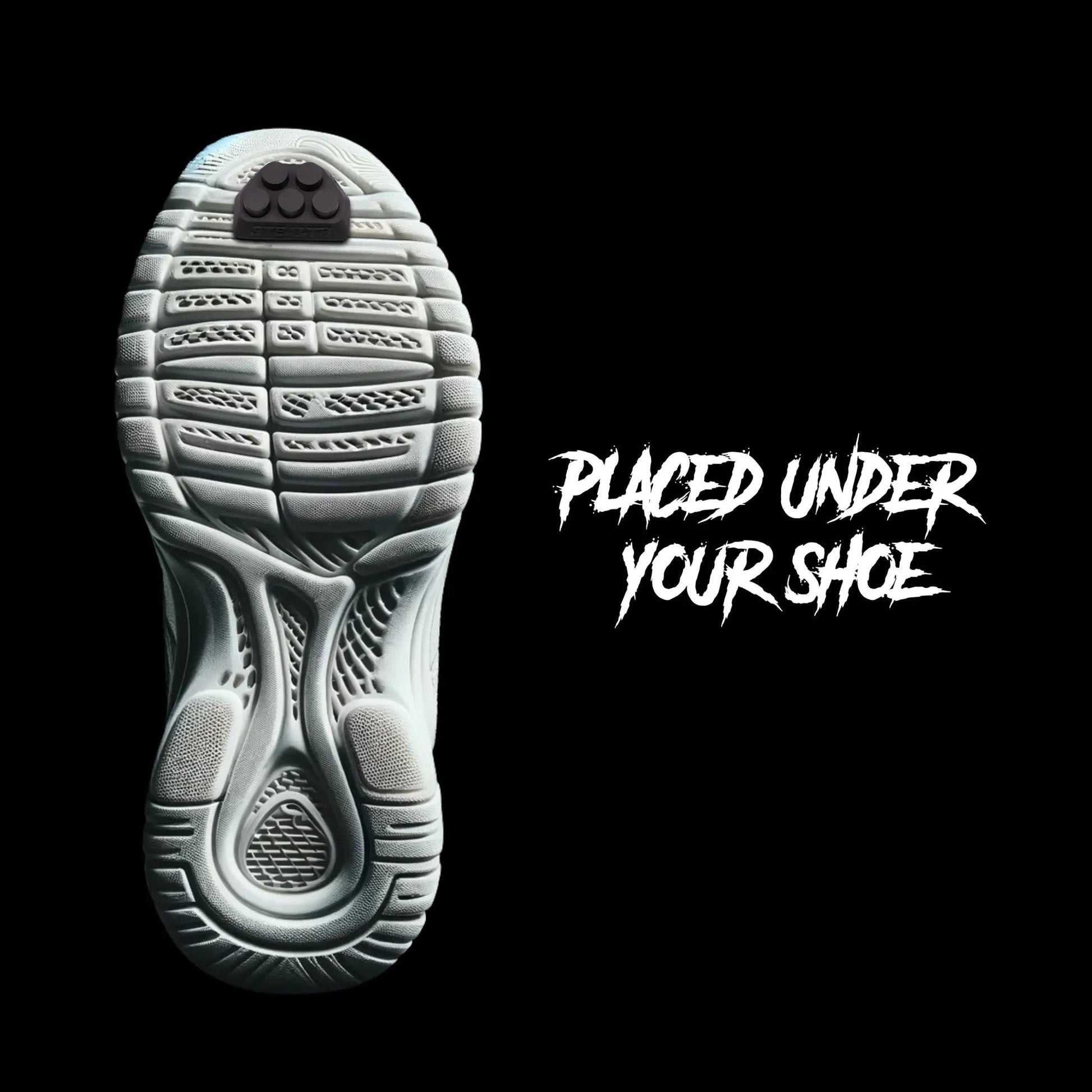 Close-up of CoreV5 Stealth Foot Sliders attached to a running shoe.