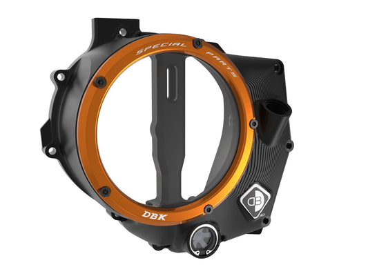 DBK Special Parts | CCDV14 - KTM | BLACK-ORANGE | KLARER KUPPLUNGSDECKEL 3D-EVO | passend für KTM 990 Duke - Modelle (2024)