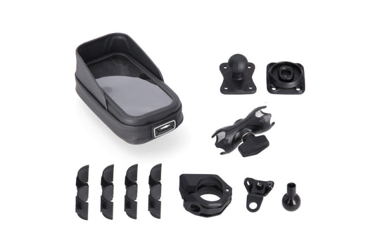 SW-Motech Universal Navi-Kit mit Phone Case | Inkl. 2" Klemmarm. Für Lenker/ Spiegelgewinde.