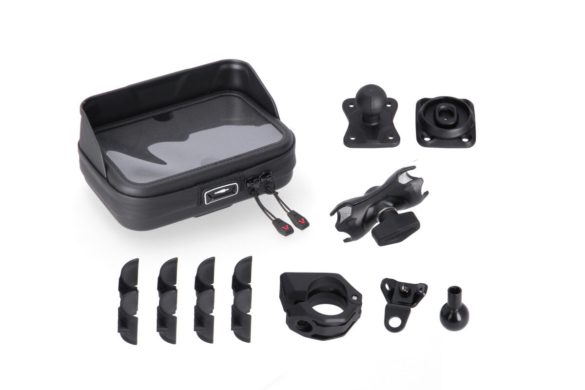 SW-Motech Universal Navi-Kit mit Navi Case | Inkl. 2" Klemmarm. Für Lenker/ Spiegelgewinde.