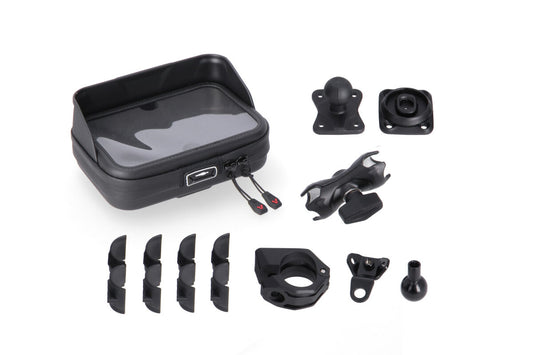 SW-Motech Universal Navi-Kit mit Navi Case | Inkl. 2" Klemmarm. Für Lenker/ Spiegelgewinde.