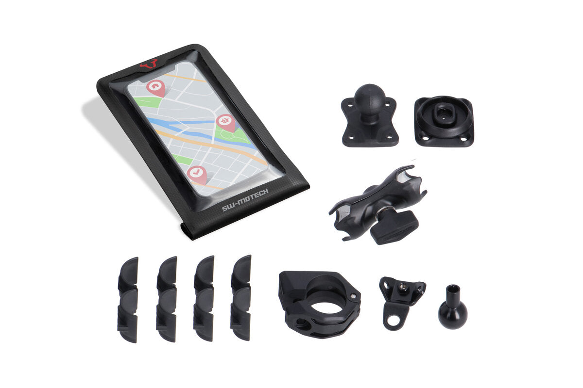 SW-Motech Universal Navi-Kit mit Smartphone Drybag | Inkl. 2" Klemmarm. Für Lenker/ Spiegelgewinde.