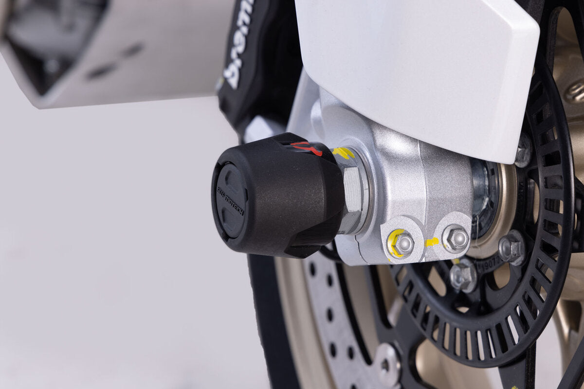 SW-Motech Sturzpad-Kit für Vorderachse | Schwarz. Moto Guzzi V100 Mandello/S, V85/TT/Strad.
