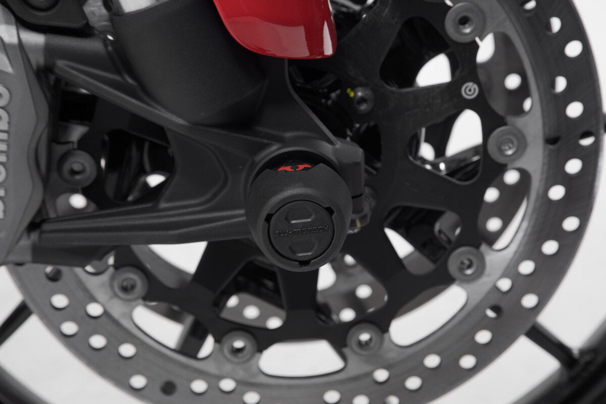 SW-Motech Sturzpad-Kit für Vorderachse | Schwarz. Ducati Multistrada V4 / Hypermotard 950.