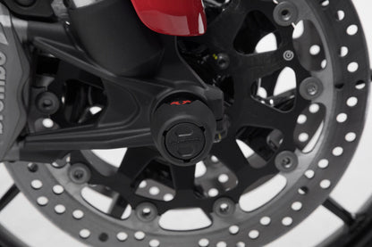 SW-Motech Sturzpad-Kit für Vorderachse | Schwarz. Ducati Multistrada V4 / Hypermotard 950.