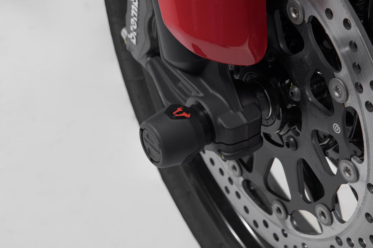 SW-Motech Sturzpad-Kit für Vorderachse | Schwarz. Ducati Multistrada V4 / Hypermotard 950.