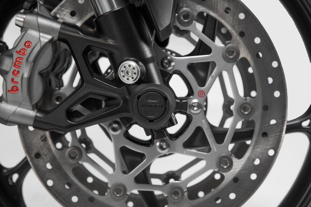 SW-Motech Sturzpad-Kit für Vorderachse | Schwarz. Moto Guzzi V85 TT (19-21).