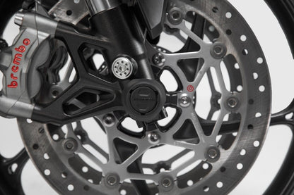 SW-Motech Sturzpad-Kit für Vorderachse | Schwarz. Moto Guzzi V85 TT (19-21).