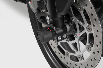 SW-Motech Sturzpad-Kit für Vorderachse | Schwarz. Moto Guzzi V85 TT (19-21).